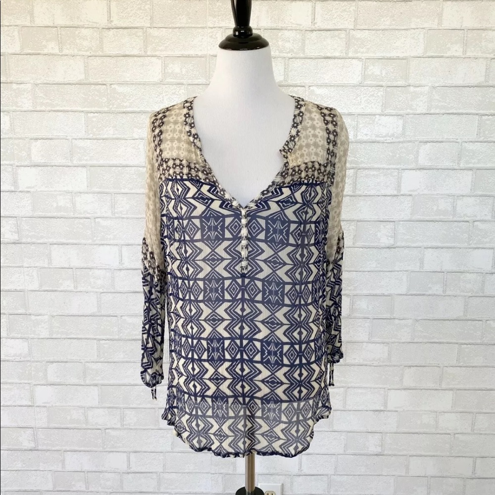 Lucky Brand Women’s Peasant Boho Hippie Sheer Blue Top Blouse Tunic XL 1X